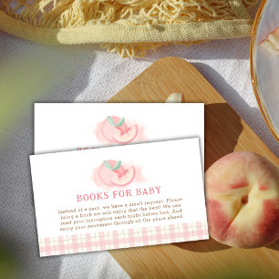 Sweet Pink Gingham Peach Books For Baby Shower Enclosure Card