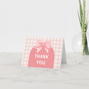 Sweet Pink Gingham Plaid Arch Bow Baby Shower  Thank You Card