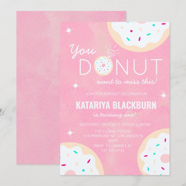 Sweet Pink Girl Birthday - Doughnut Miss This Part Invitation (Front/Back)