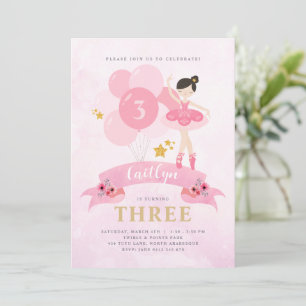 Sweet Pink & Gold Ballerina Birthday Invitation