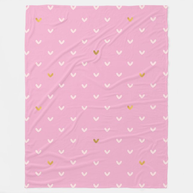 Sweet Pink Gold Hearts Birthday Fleece Blanket (Front)