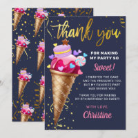 Sweet Pink Gold Ice Cream Birthday Navy Blue
