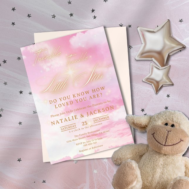 Sweet Pink & Gold Twinkle Little Star Baby Shower Invitation (Sweet Pink & Gold Twinkle Little Star Baby Shower Invitation)