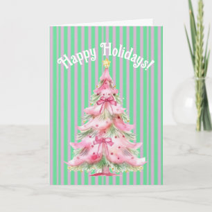 Sweet Pink Green Christmas Tree Personalised  Card