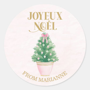 Sweet Pink & Green Italian Christmas Tree Classic Round Sticker