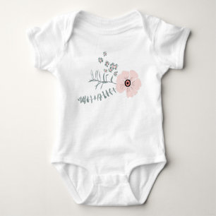 Sweet Pink Grey Floral Design Baby Bodysuit
