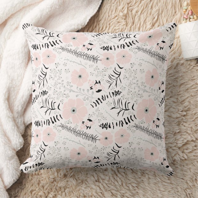 Sweet Pink Grey Floral Pattern Cushion (Blanket)
