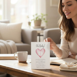 Sweet Pink Heart Baby Shower Announcement