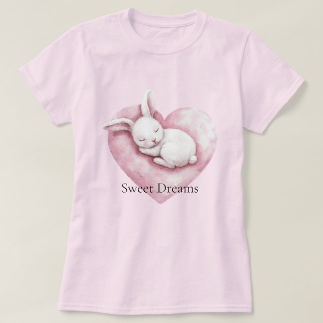 Sweet Pink Heart Bunny Heart Pillow T-Shirt (Design Front)