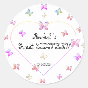 sweet Pink Heart Butterflies Sweet 16 Birthday  Classic Round Sticker