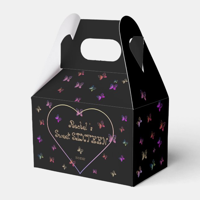 sweet Pink Heart Butterflies Sweet 16 Birthday  Favour Box (Front Side)