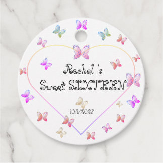 sweet Pink Heart Butterflies Sweet 16 Birthday  Favour Tags