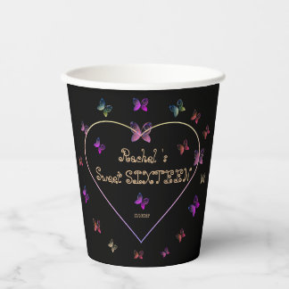 sweet Pink Heart Butterflies Sweet 16 Birthday Paper Cups