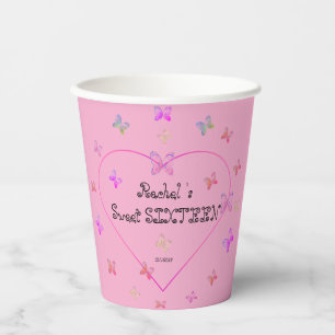 sweet Pink Heart Butterflies Sweet 16 Birthday  Paper Cups