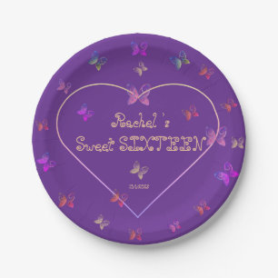 sweet Pink Heart Butterflies Sweet 16 Birthday  Paper Plate