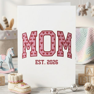Sweet Pink Heart Mum Est Year Varsity Lettering Card