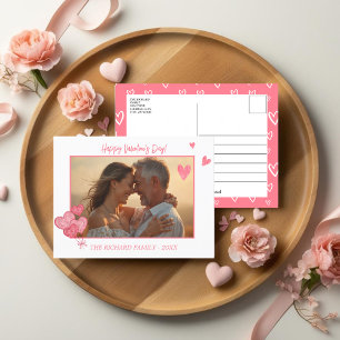 Sweet Pink Heart Photo and Message Holiday Postcard