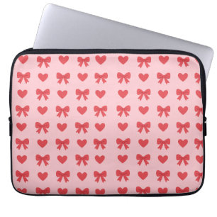 Sweet Pink Hearts & Bows Pattern Laptop Sleeve