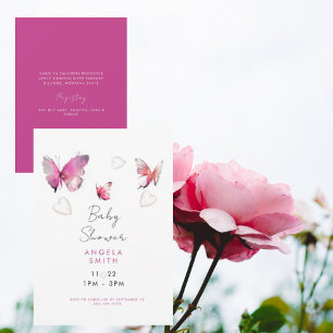 Sweet Pink Hearts & Butterflies Pink Invitation