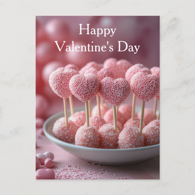 sweet pink hearts Cake Pops Valentine's Day Postcard (Front)