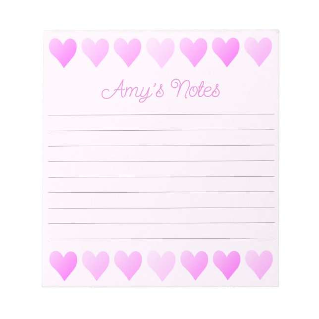 Sweet Pink Hearts Notepad (Front)