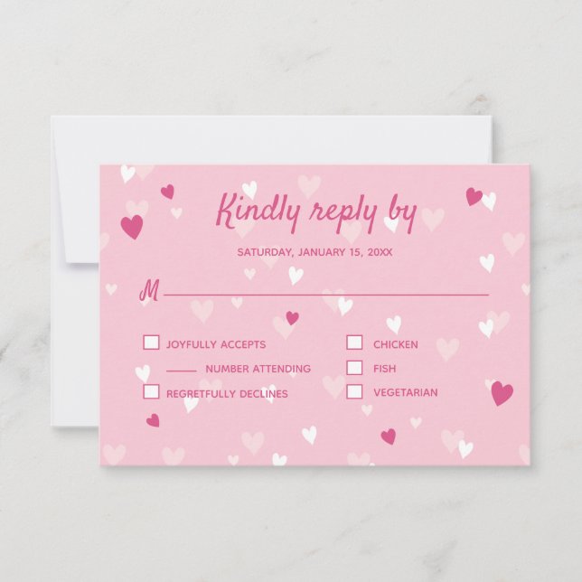 Sweet Pink Hearts Valentine Wedding RSVP Card (Front)