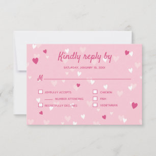 Sweet Pink Hearts Valentine Wedding RSVP Card