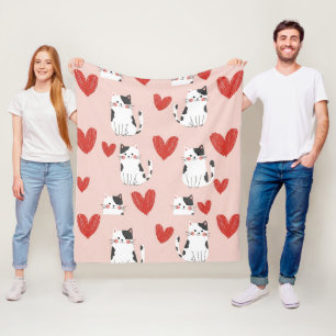 Sweet Pink Kawaii Cats & Hearts Pattern (2) Fleece Blanket