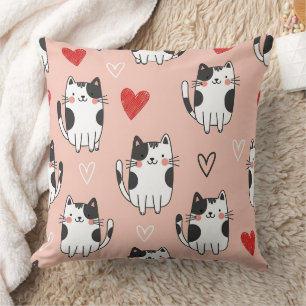 Sweet Pink Kawaii Cats & Hearts Pattern (3) Cushion