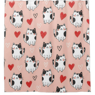 Sweet Pink Kawaii Cats & Hearts Pattern (3) Shower Curtain