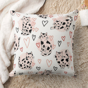 Sweet Pink Kawaii Cats & Hearts Pattern (4) Cushion