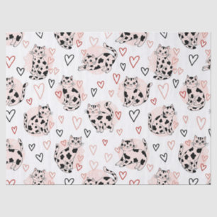 Sweet Pink Kawaii Cats & Hearts Pattern (4) Tissue Paper