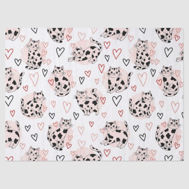 Sweet Pink Kawaii Cats & Hearts Pattern (4) Tissue Paper (Front)