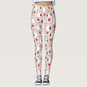 Sweet Pink Kawaii Cats & Hearts Pattern (5) Leggings