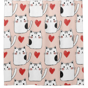 Sweet Pink Kawaii Cats & Hearts Pattern (5) Shower Curtain