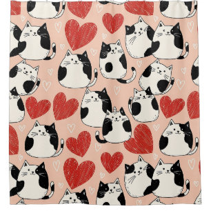 Sweet Pink Kawaii Cats & Hearts Pattern (6) Shower Curtain