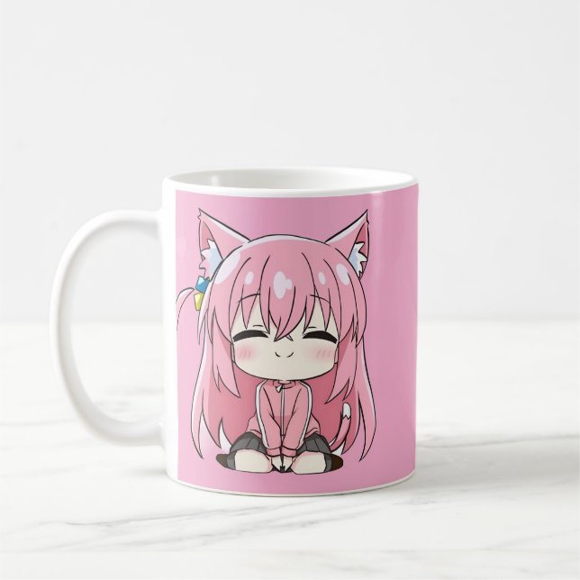 Sweet Pink Kitty Chibi Mug (Left)