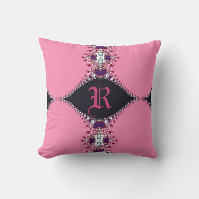 Sweet Pink Lacy design Monogram Cushion (Front)