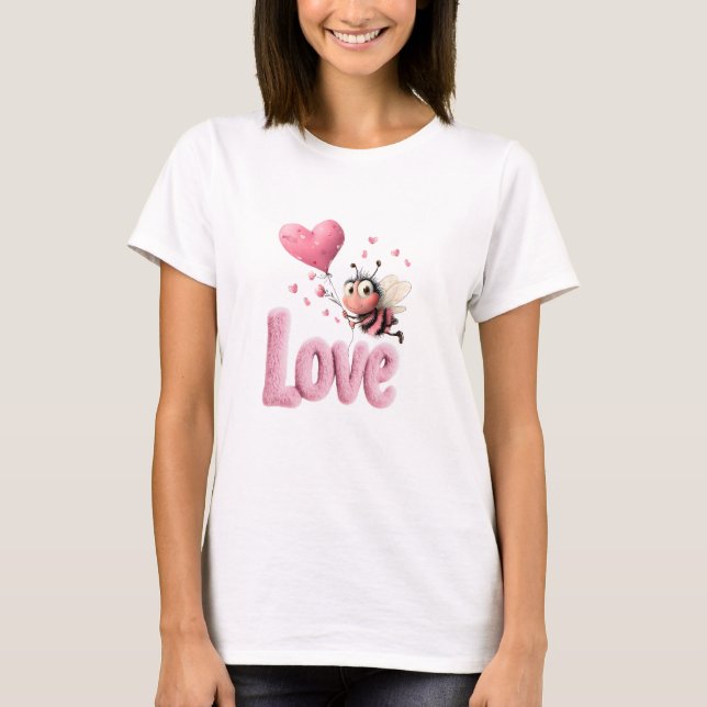 Sweet Pink Love Bee Heart Valentine's Day  T-Shirt (Front)