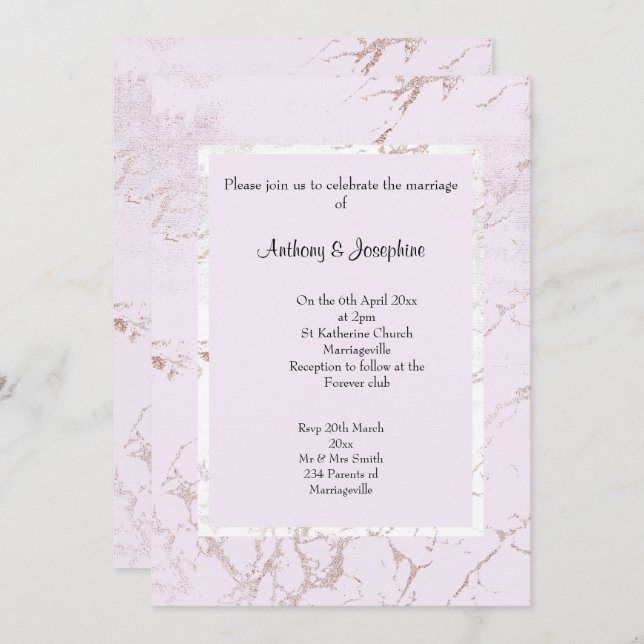 SWEET PINK MARBLE ELEGANT CLASSIC WEDDING INVITATION (Front/Back)