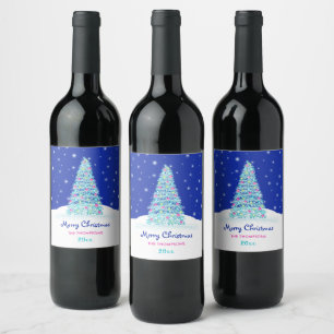 Sweet Pink Merry Christmas Tree Wine Label