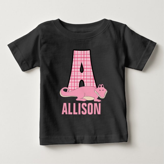 Sweet Pink Monogram A for Girls Baby T-Shirt (Front)