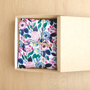 Sweet Pink Navy Flowers Watercolor Pattern Tissue Paper