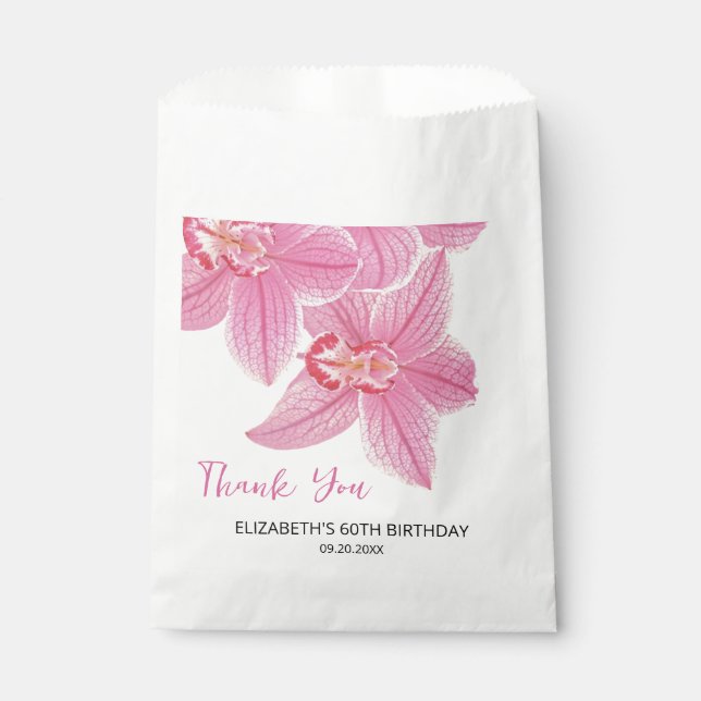 Sweet Pink Orchid Floral Birthday Thank You Favour Bags (Front)