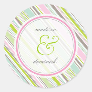Sweet Pink Preppy Garden Stripes Wedding Sticker