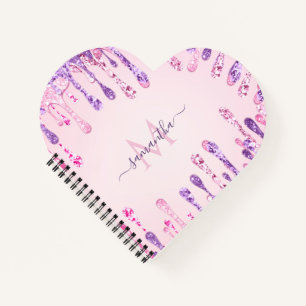 Sweet Pink Purple Glitter Dripping Girly Monogram  Notebook