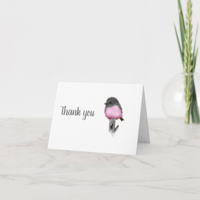 Sweet Pink Robin Bird Thank You Note Cards (Front)