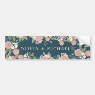 Sweet Pink Rose Floral Wedding  Bumper Sticker
