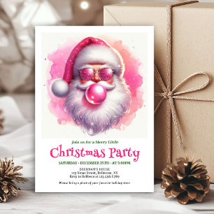 Sweet pink santa chewing gum watercolor Christmas Invitation