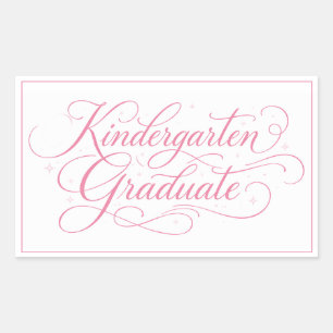 Sweet Pink Script Kindergarten Graduate Rectangular Sticker